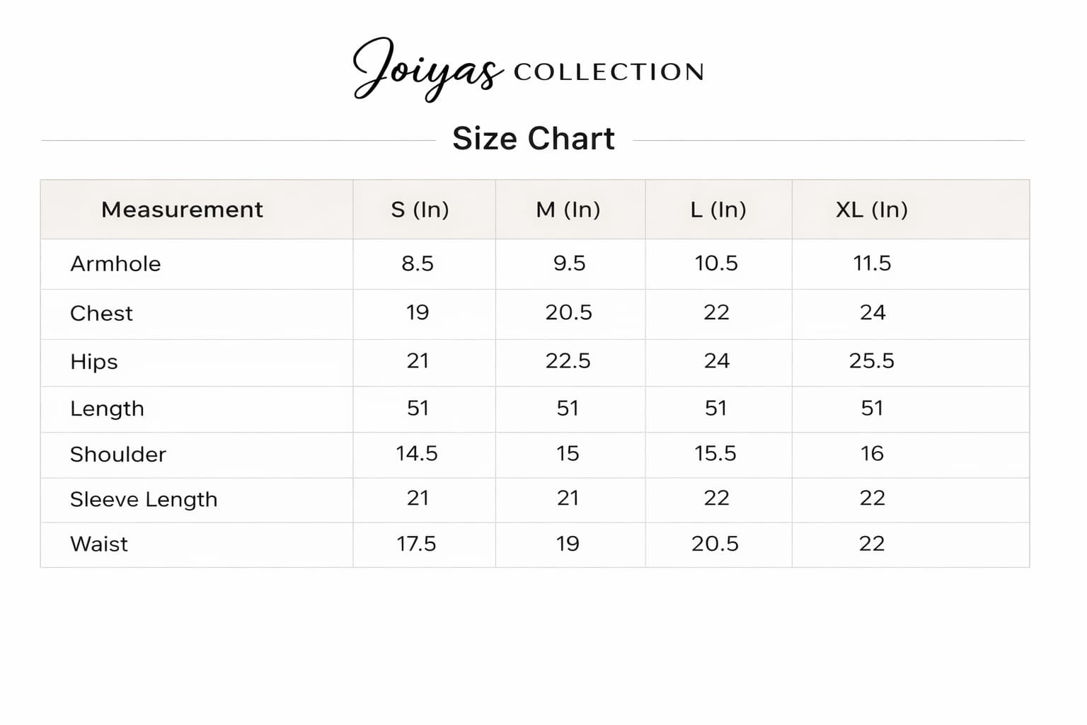 Size chart